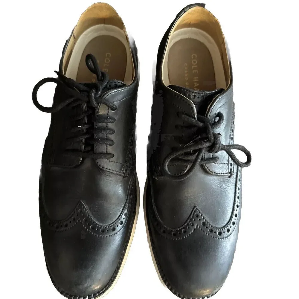 Cole‎ Haan Mens Size 7 Black  Wingtip Oxford Lace Up Dress Shoes